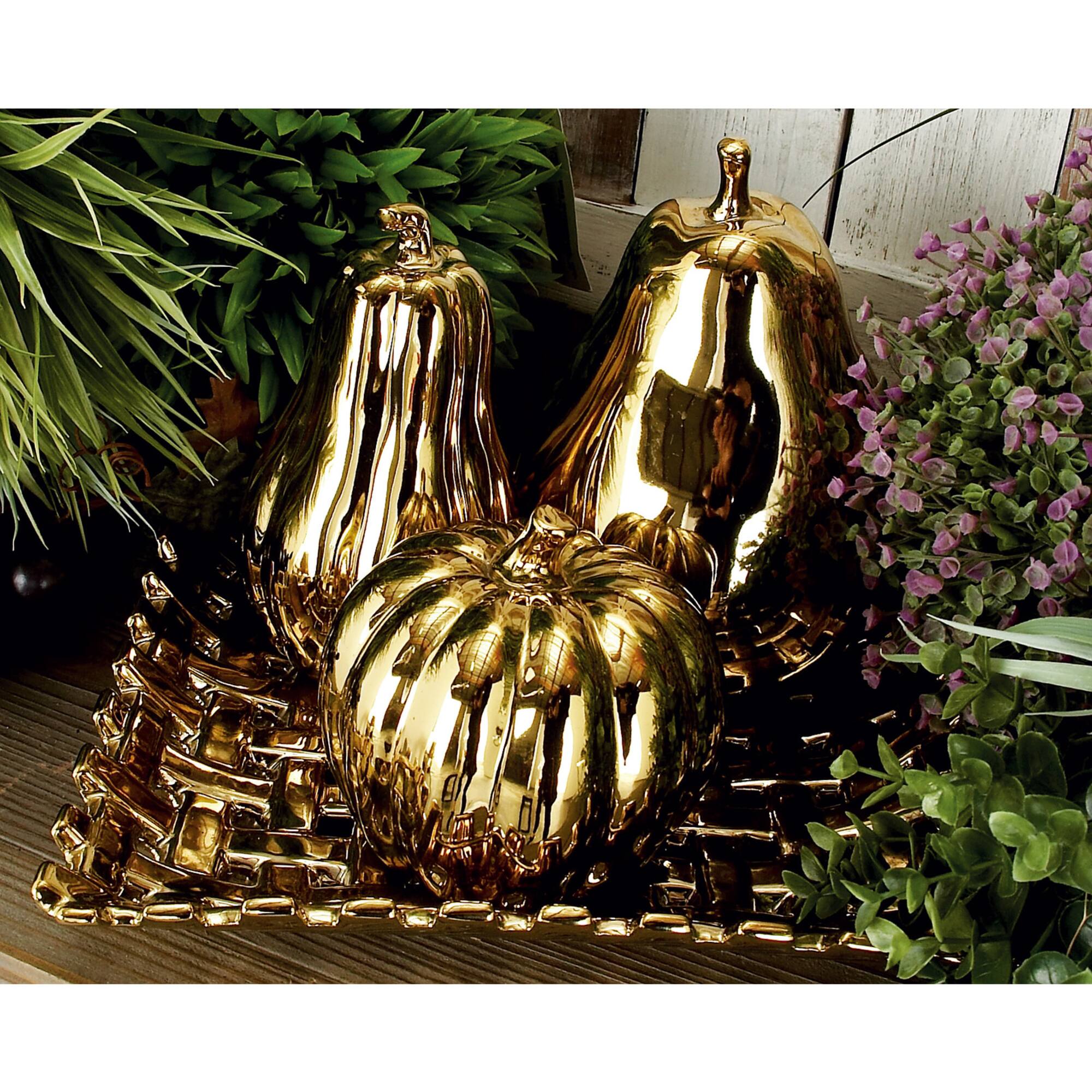 Set of 4 Gold Stoneware Glam Fruit Sculpture, 11" x 8"